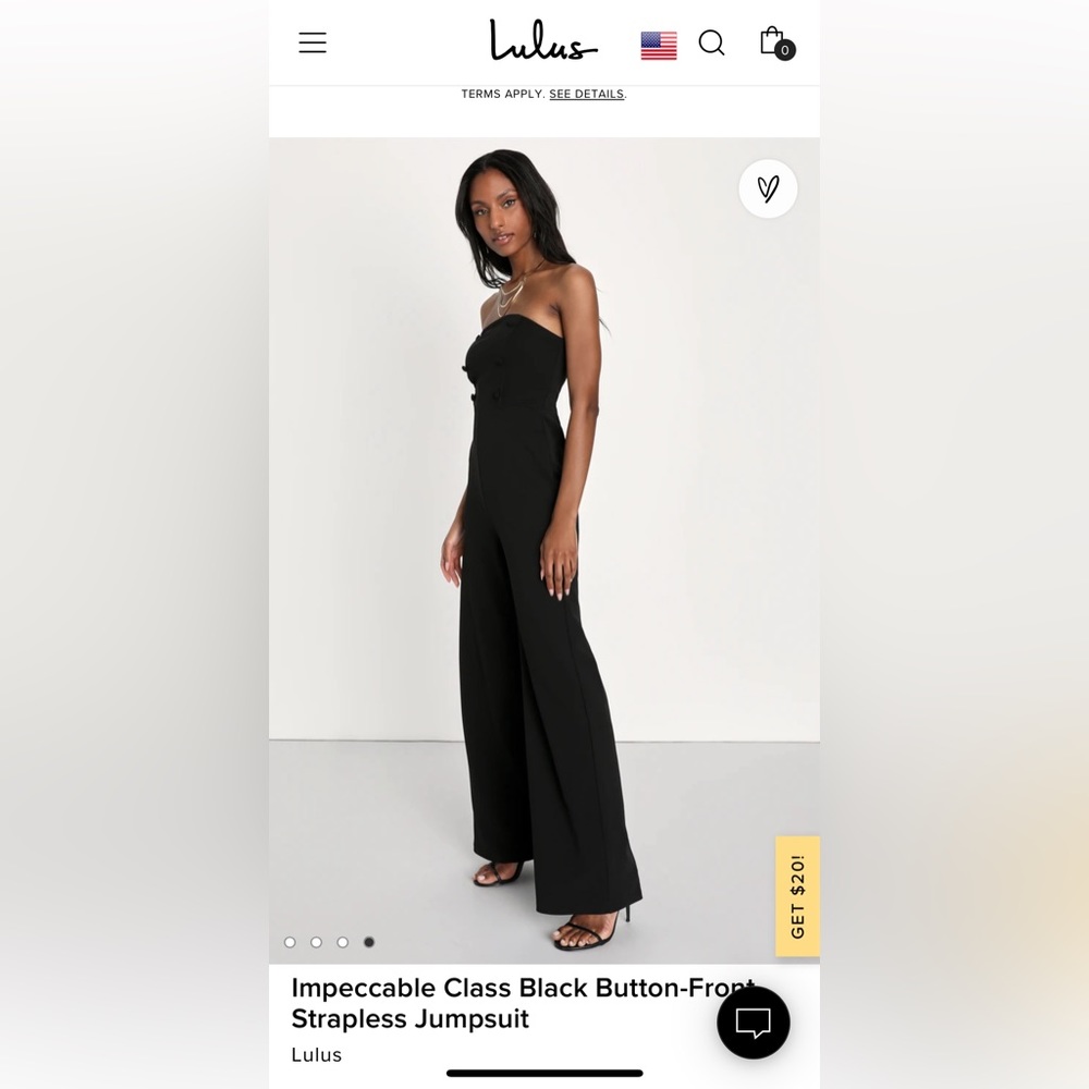 Lulu’s Impeccable Class Black Button-Front Strapless Jumpsuit